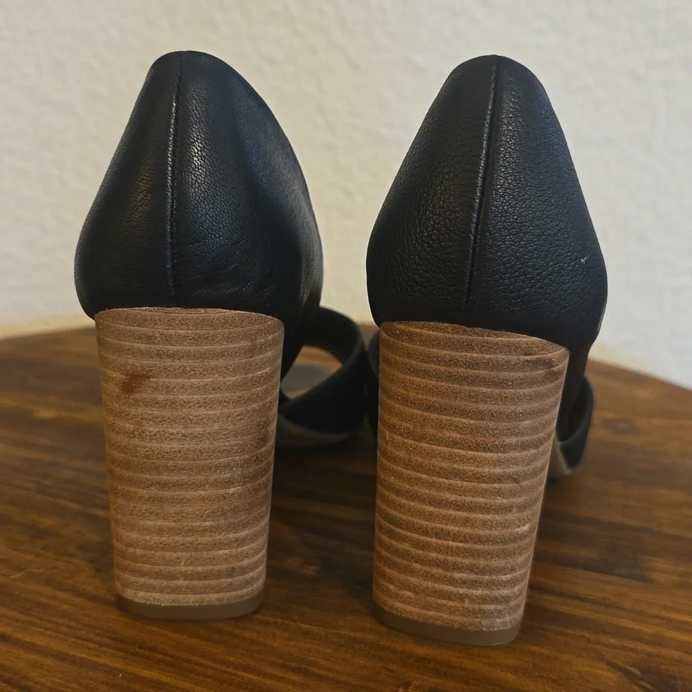 Franco Sarto|Black Pebbled Leather HIGH Block Heel Peep Toe Shoes Sz.7.5